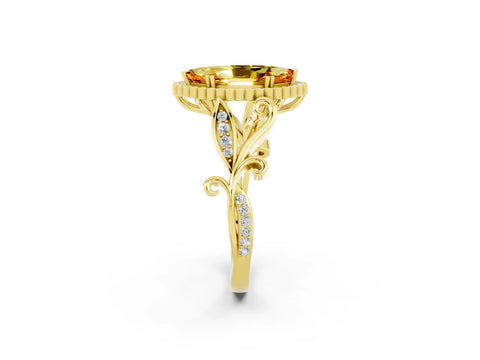 Yellow gold Marquise Cut Citrine Halo Ring with Vintage Split Shank and Four-Prong Setting_2
