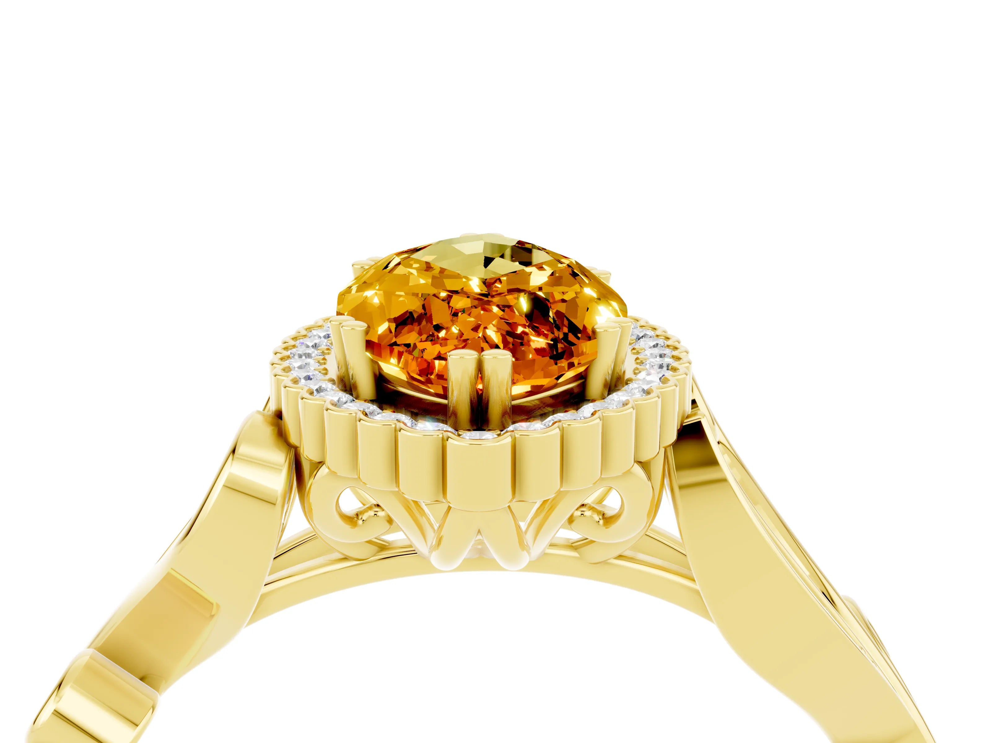 Yellow gold Marquise Cut Citrine Halo Ring with Vintage Split Shank and Four-Prong Setting_4