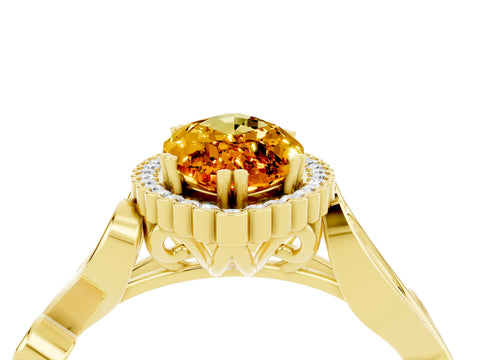 Yellow gold Marquise Cut Citrine Halo Ring with Vintage Split Shank and Four-Prong Setting_4
