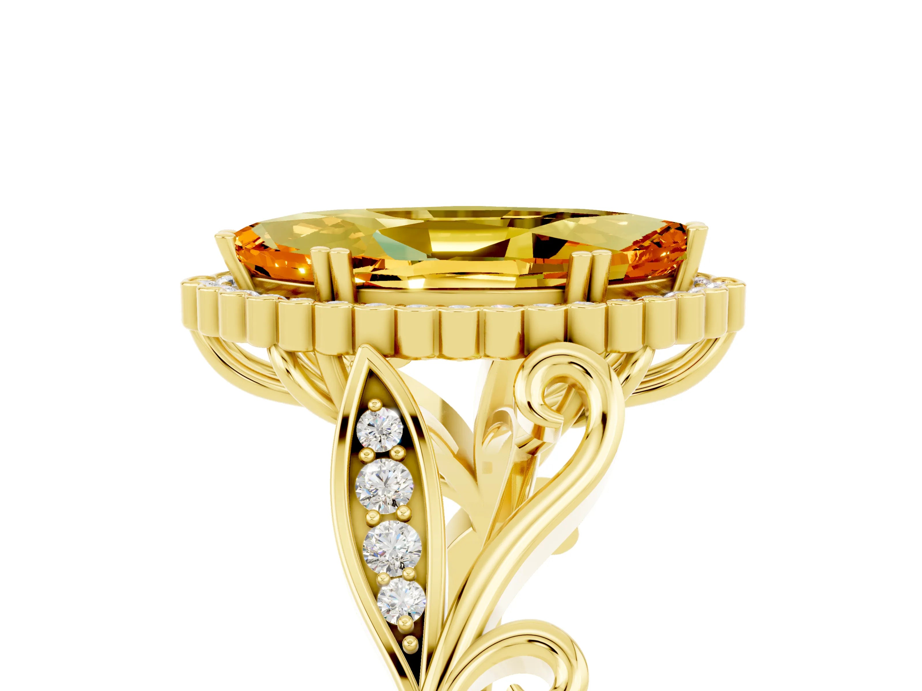 Yellow gold Marquise Cut Citrine Halo Ring with Vintage Split Shank and Four-Prong Setting_5