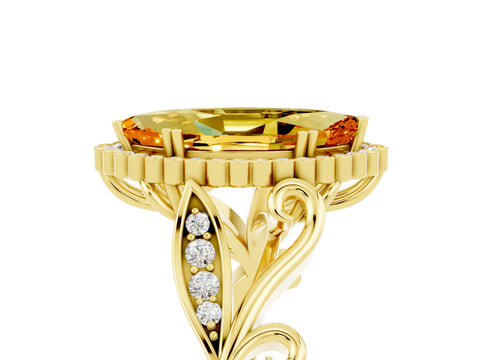 Yellow gold Marquise Cut Citrine Halo Ring with Vintage Split Shank and Four-Prong Setting_5