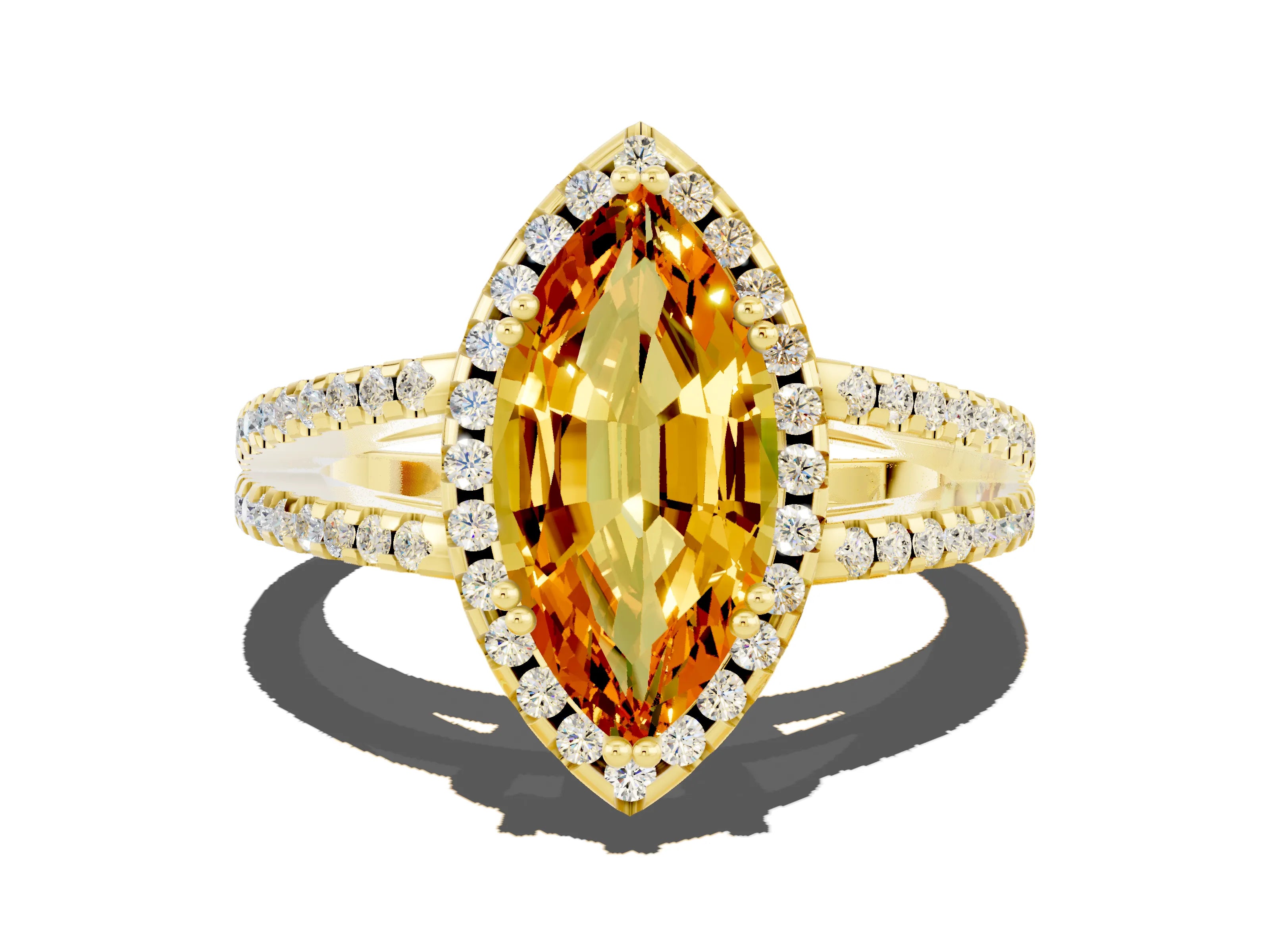 Yellow gold Marquise Cut Citrine Halo Split Shank Engagement Ring_12