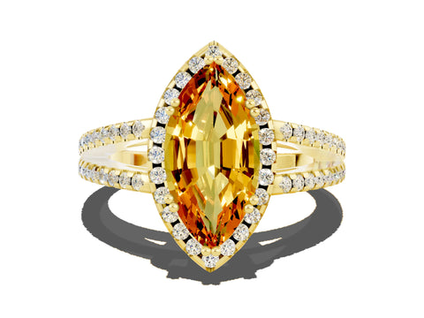 Yellow gold Marquise Cut Citrine Halo Split Shank Engagement Ring_12