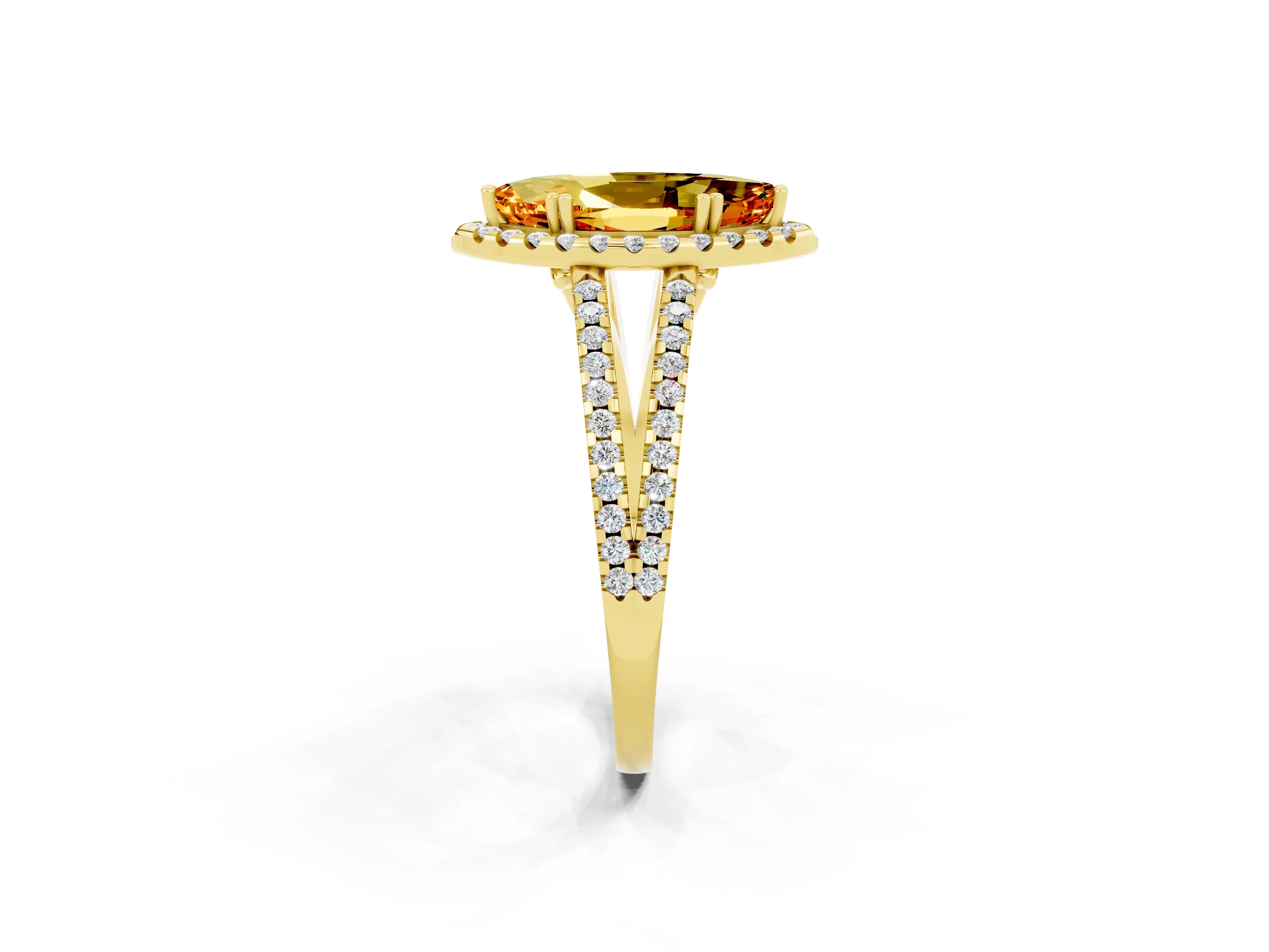Yellow gold Marquise Cut Citrine Halo Split Shank Engagement Ring_14