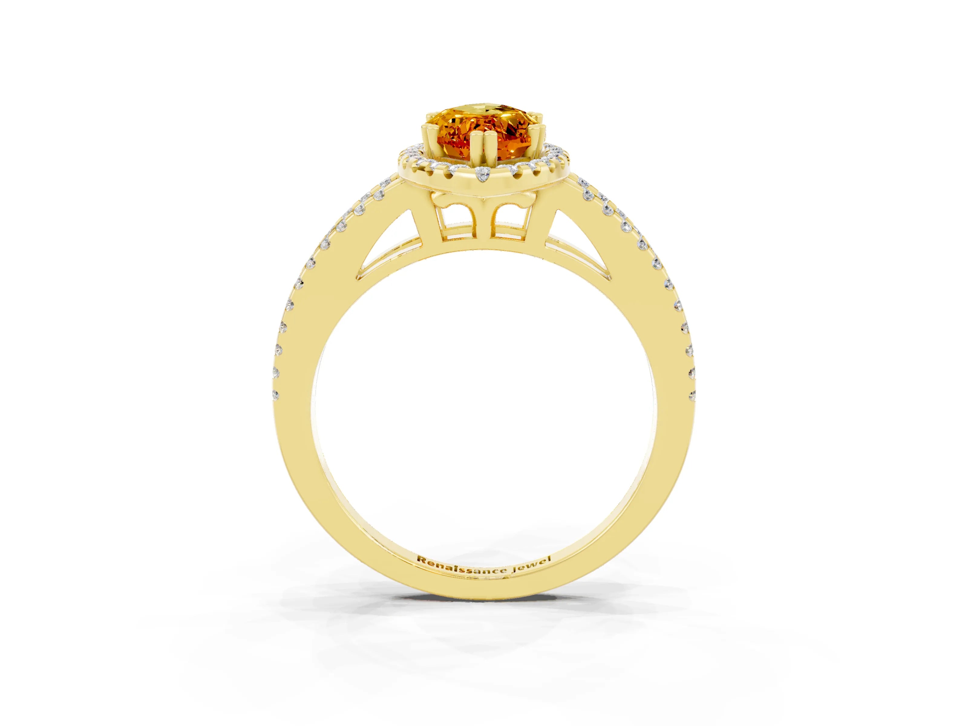 Yellow gold Marquise Cut Citrine Halo Split Shank Engagement Ring_15