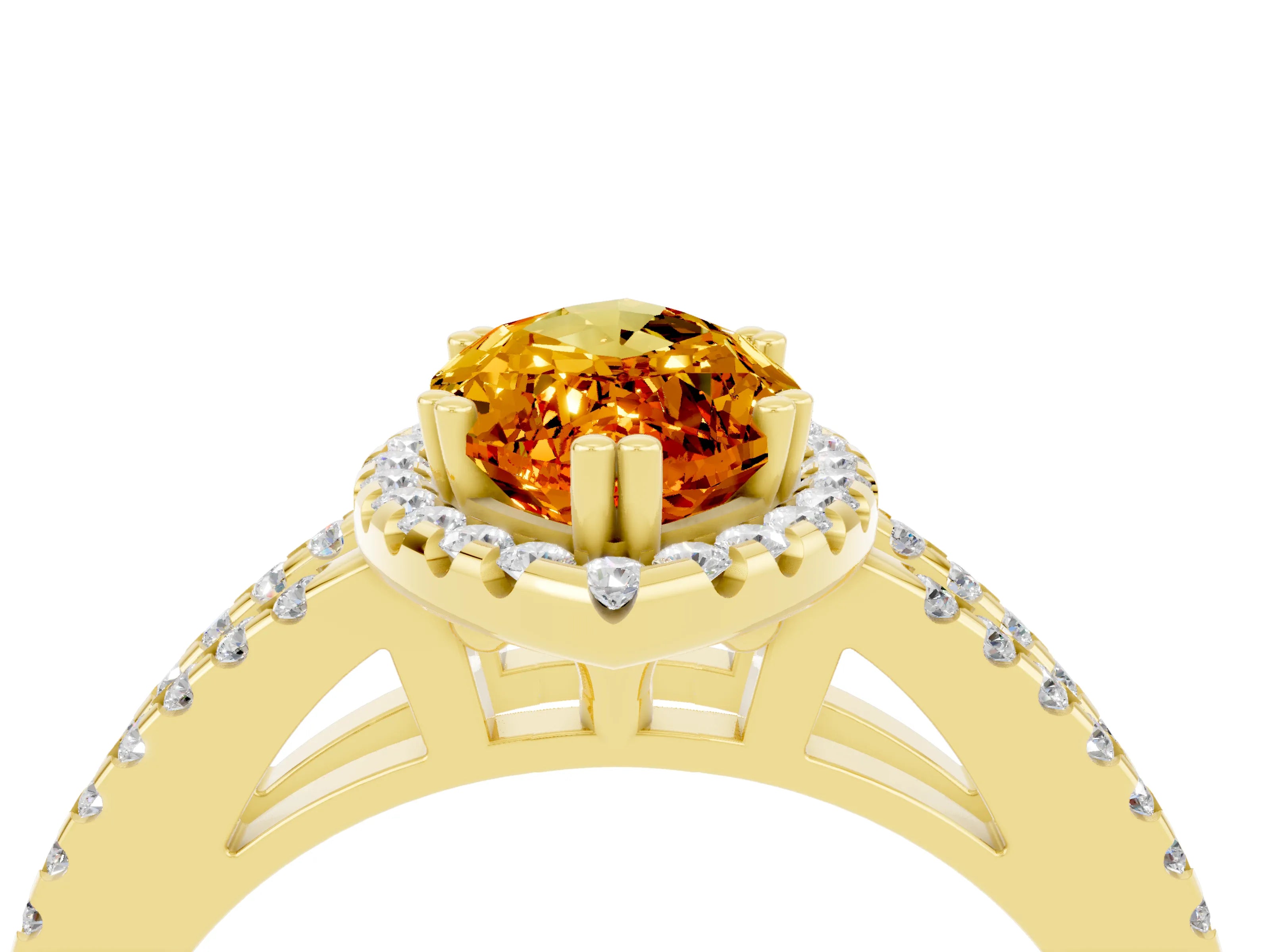 Yellow gold Marquise Cut Citrine Halo Split Shank Engagement Ring_16