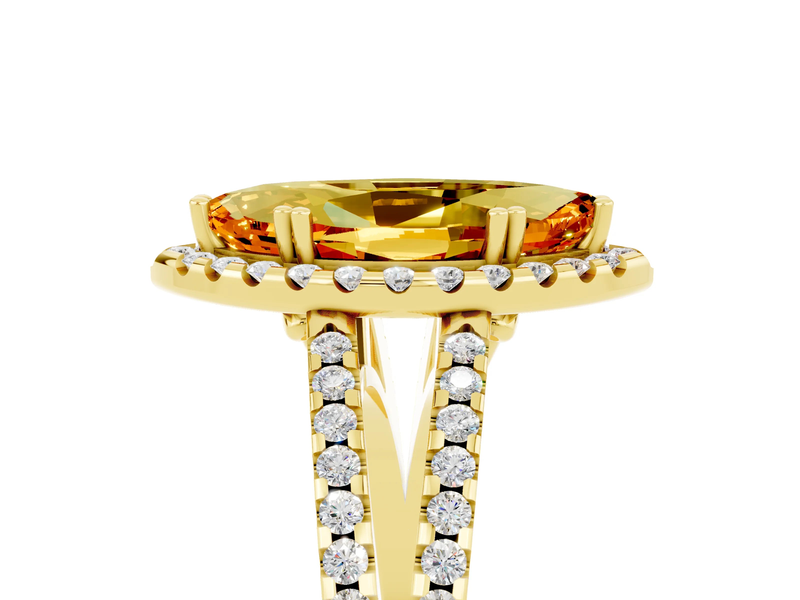 Yellow gold Marquise Cut Citrine Halo Split Shank Engagement Ring_17