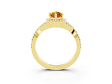 Yellow gold Marquise Cut Citrine Halo Twist Band Solitaire Prong Setting Ring_3