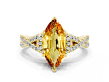 Yellow gold Marquise Cut Citrine  Halo Twist Band Solitaire Prong Setting Ring_36