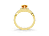Yellow gold Marquise Cut Citrine  Halo Twist Band Solitaire Prong Setting Ring_39