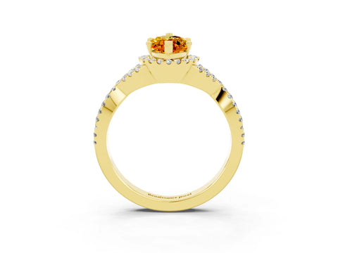 Yellow gold Marquise Cut Citrine Halo Twist Band Solitaire Prong Setting Ring_3