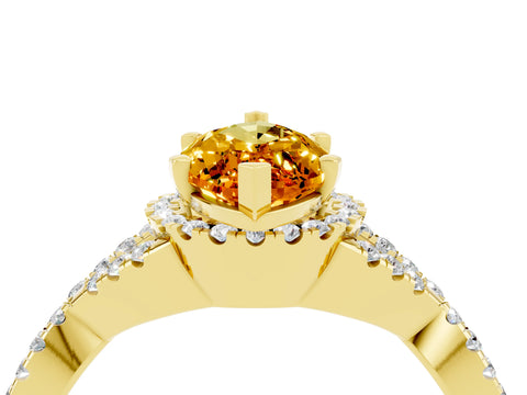 Yellow gold Marquise Cut Citrine Halo Twist Band Solitaire Prong Setting Ring_4