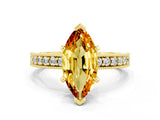 Yellow gold Marquise Cut Citrine Milgrain Pavé Engagement Ring with Four-Prong Setting