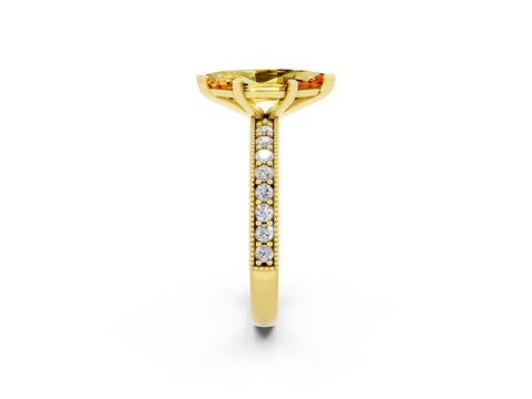 Yellow gold Marquise Cut Citrine Milgrain Pavé Engagement Ring with Four-Prong Setting_2