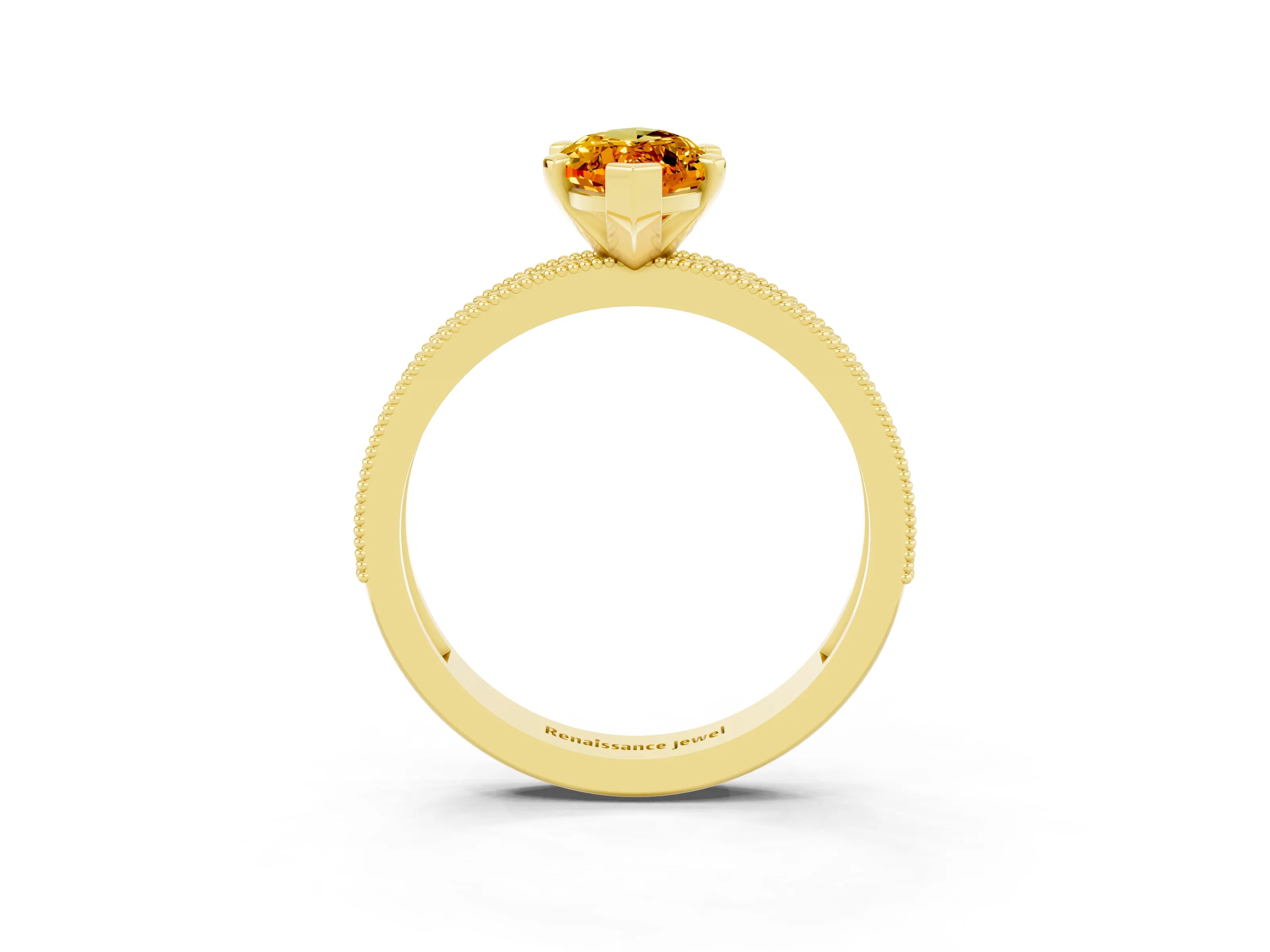 Yellow gold Marquise Cut Citrine Milgrain Pavé Engagement Ring with Four-Prong Setting_3