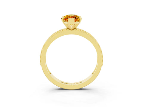 Yellow gold Marquise Cut Citrine Milgrain Pavé Engagement Ring with Four-Prong Setting_3