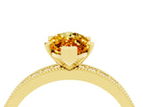 Yellow gold Marquise Cut Citrine Milgrain Pavé Engagement Ring with Four-Prong Setting_4