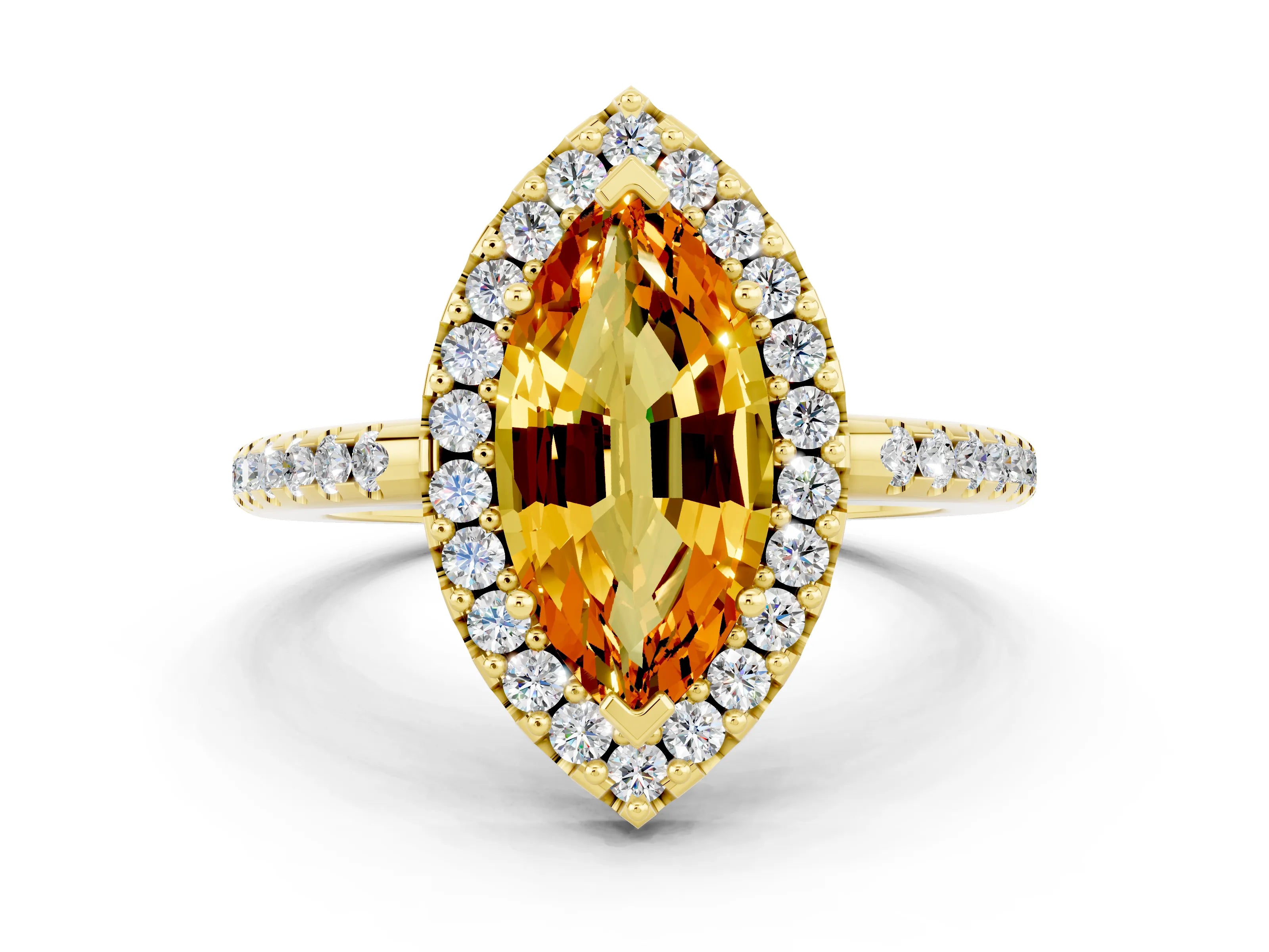 Yellow gold Marquise Cut Citrine Pavé Halo Ring with Four-Prong Setting_12