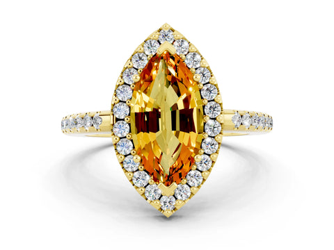 Yellow gold Marquise Cut Citrine Pavé Halo Ring with Four-Prong Setting_12