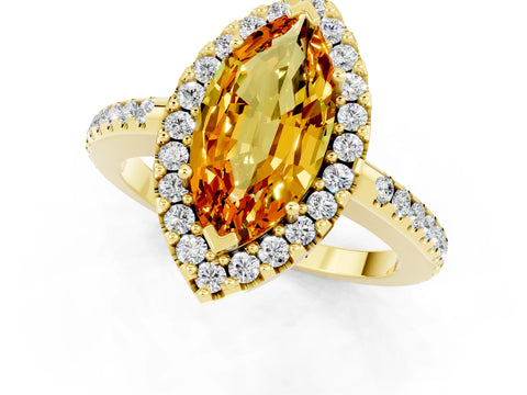 Yellow gold Marquise Cut Citrine Pavé Halo Ring with Four-Prong Setting_13