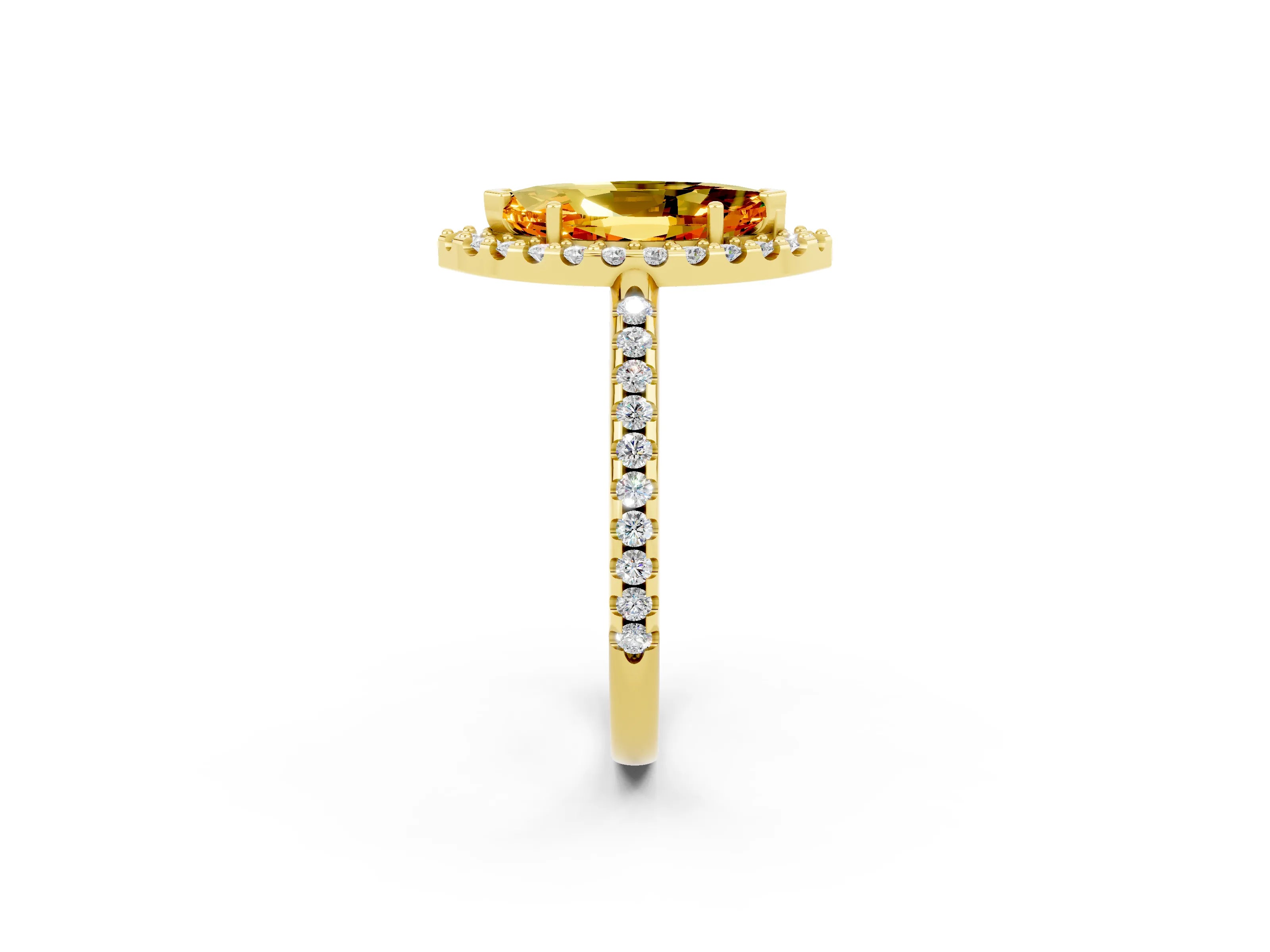 Yellow gold Marquise Cut Citrine Pavé Halo Ring with Four-Prong Setting_14