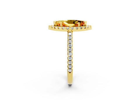 Yellow gold Marquise Cut Citrine Pavé Halo Ring with Four-Prong Setting_14
