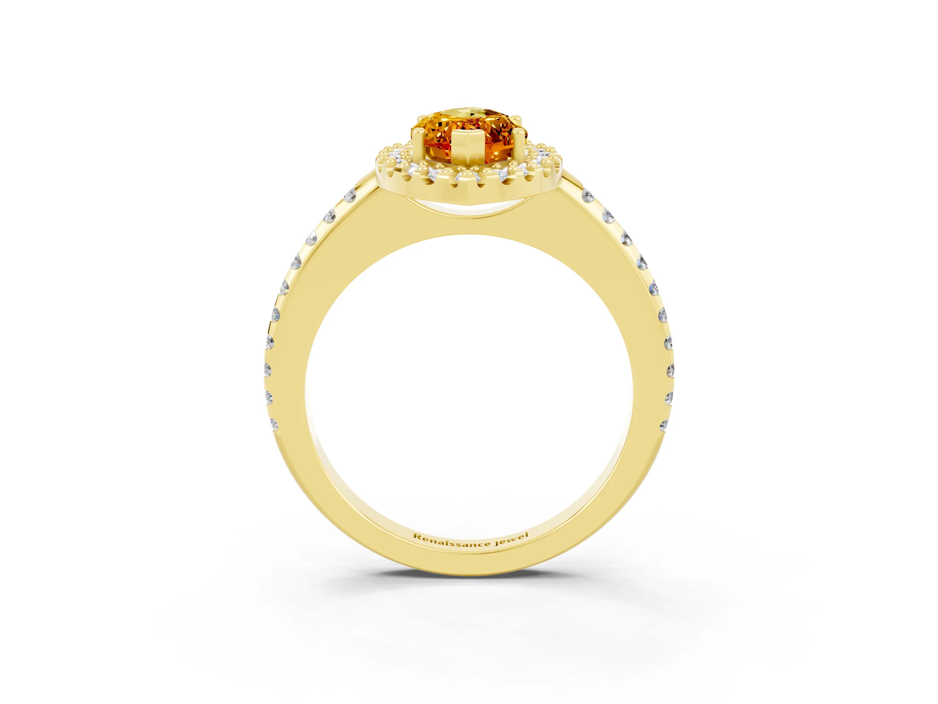 Yellow gold Marquise Cut Citrine Pavé Halo Ring with Four-Prong Setting_15