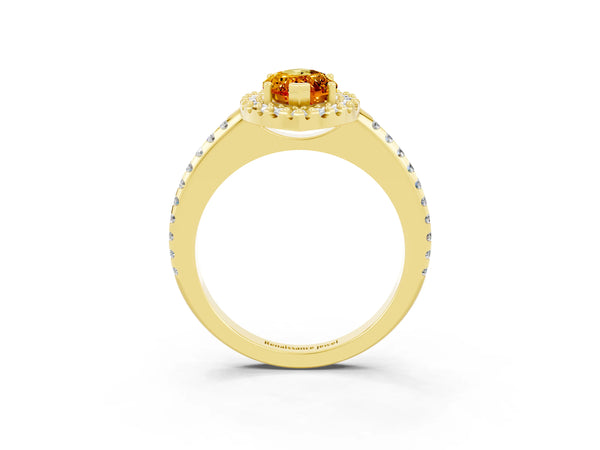 Yellow gold Marquise Cut Citrine Pavé Halo Ring with Four-Prong Setting