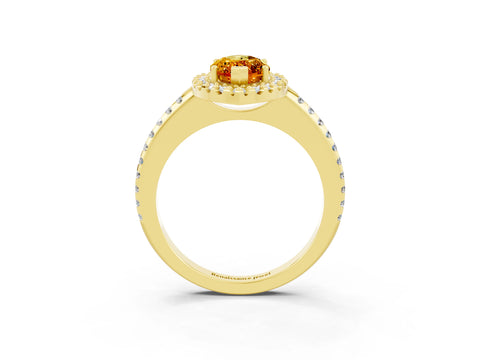 Yellow gold Marquise Cut Citrine Pavé Halo Ring with Four-Prong Setting_15