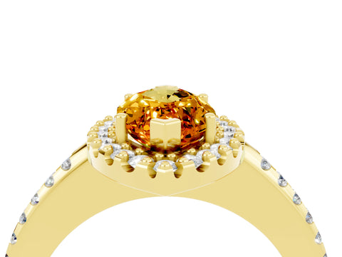 Yellow gold Marquise Cut Citrine Pavé Halo Ring with Four-Prong Setting_16