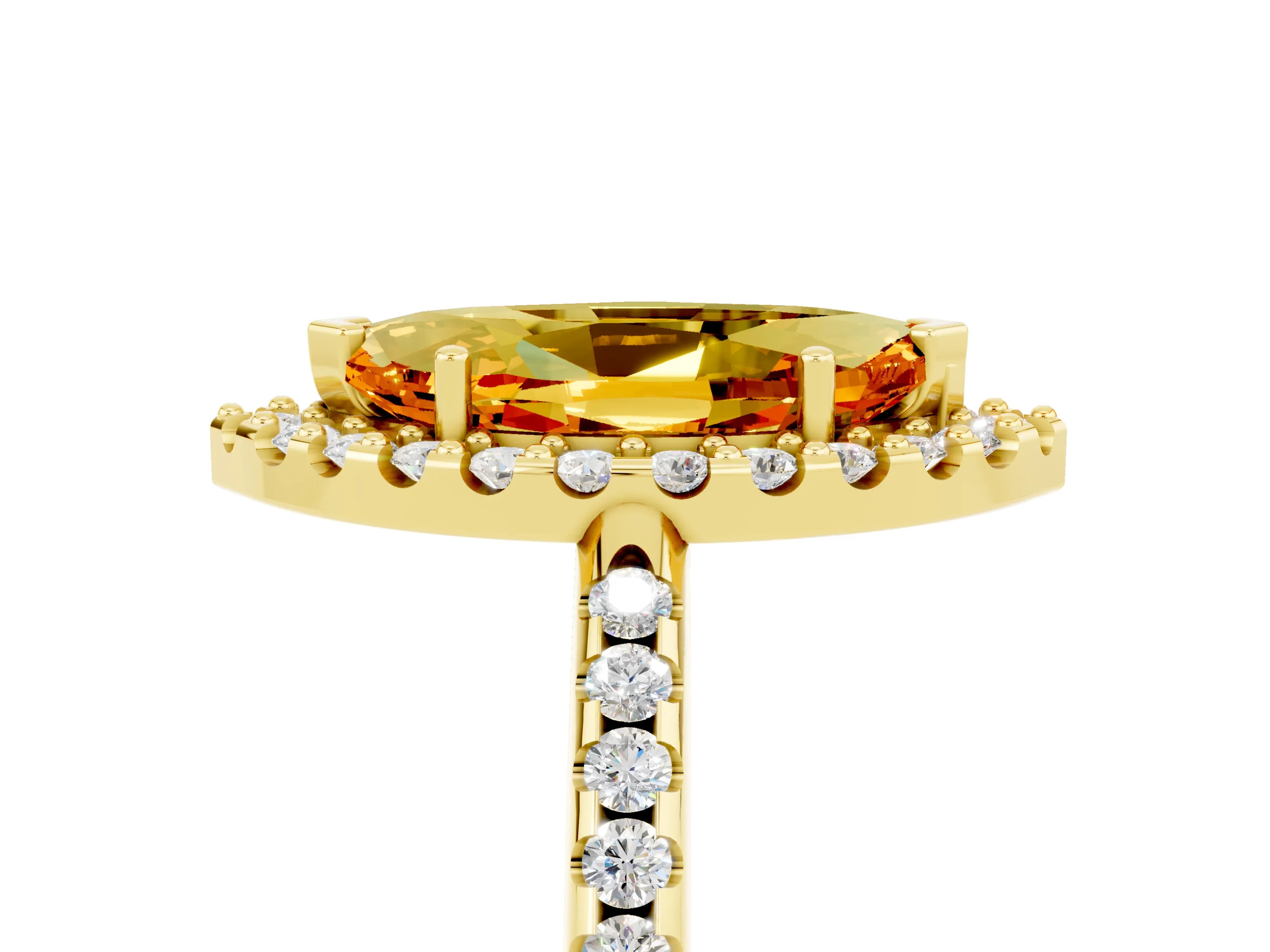 Yellow gold Marquise Cut Citrine Pavé Halo Ring with Four-Prong Setting_17