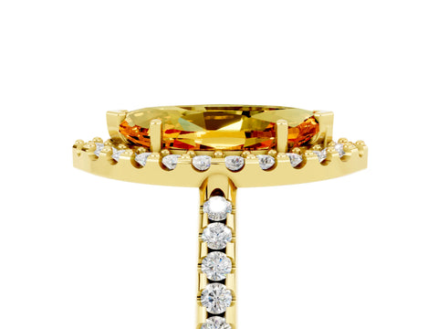 Yellow gold Marquise Cut Citrine Pavé Halo Ring with Four-Prong Setting_17