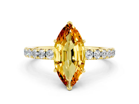 Yellow gold Marquise Cut Citrine Pavé Solitaire Engagement Ring with Four-Prong Setting_12