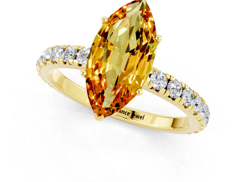 Yellow gold Marquise Cut Citrine Pavé Solitaire Engagement Ring with Four-Prong Setting_13