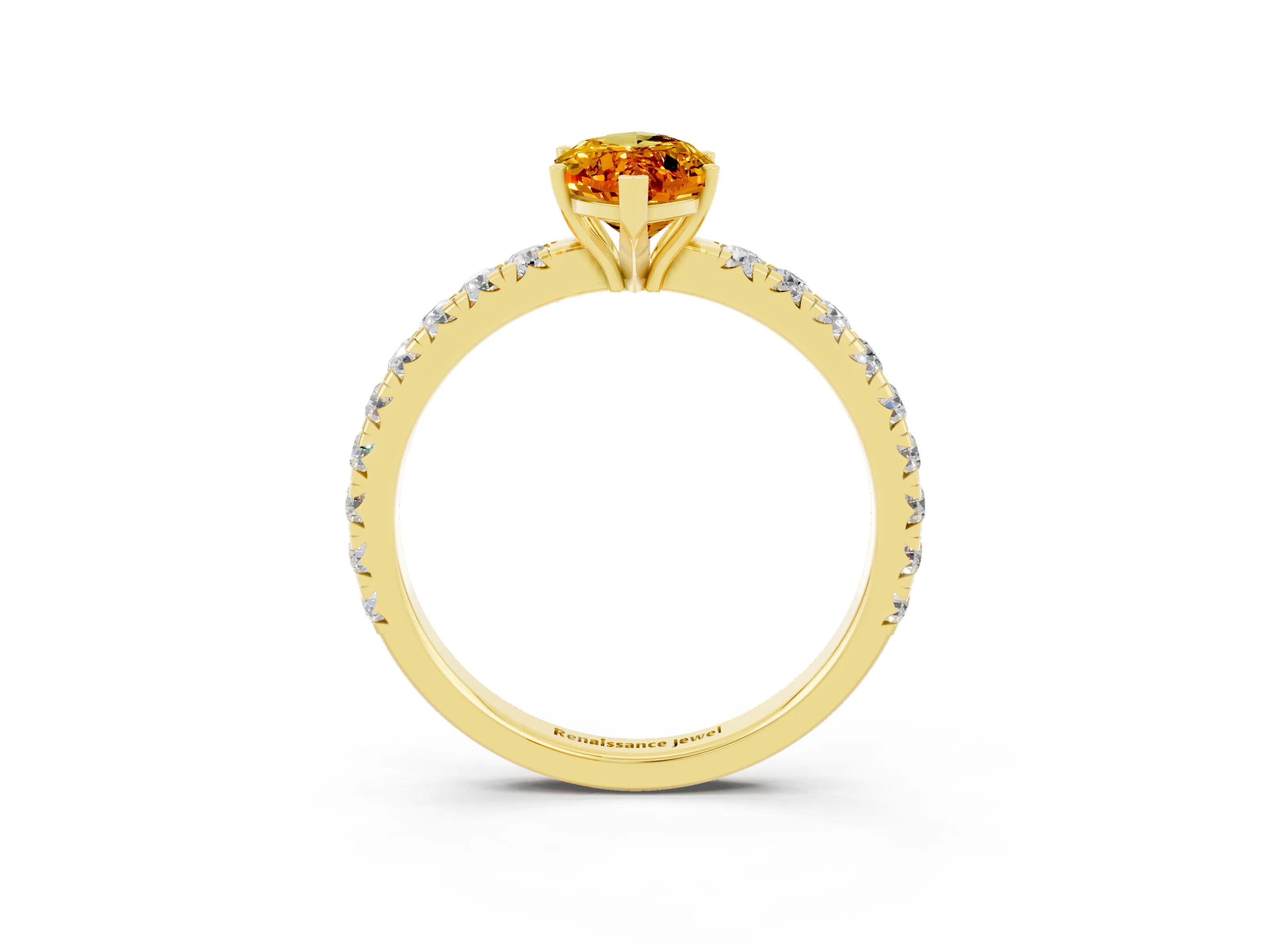Yellow gold Marquise Cut Citrine Pavé Solitaire Engagement Ring with Four-Prong Setting_15