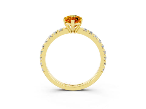 Yellow gold Marquise Cut Citrine Pavé Solitaire Engagement Ring with Four-Prong Setting_15