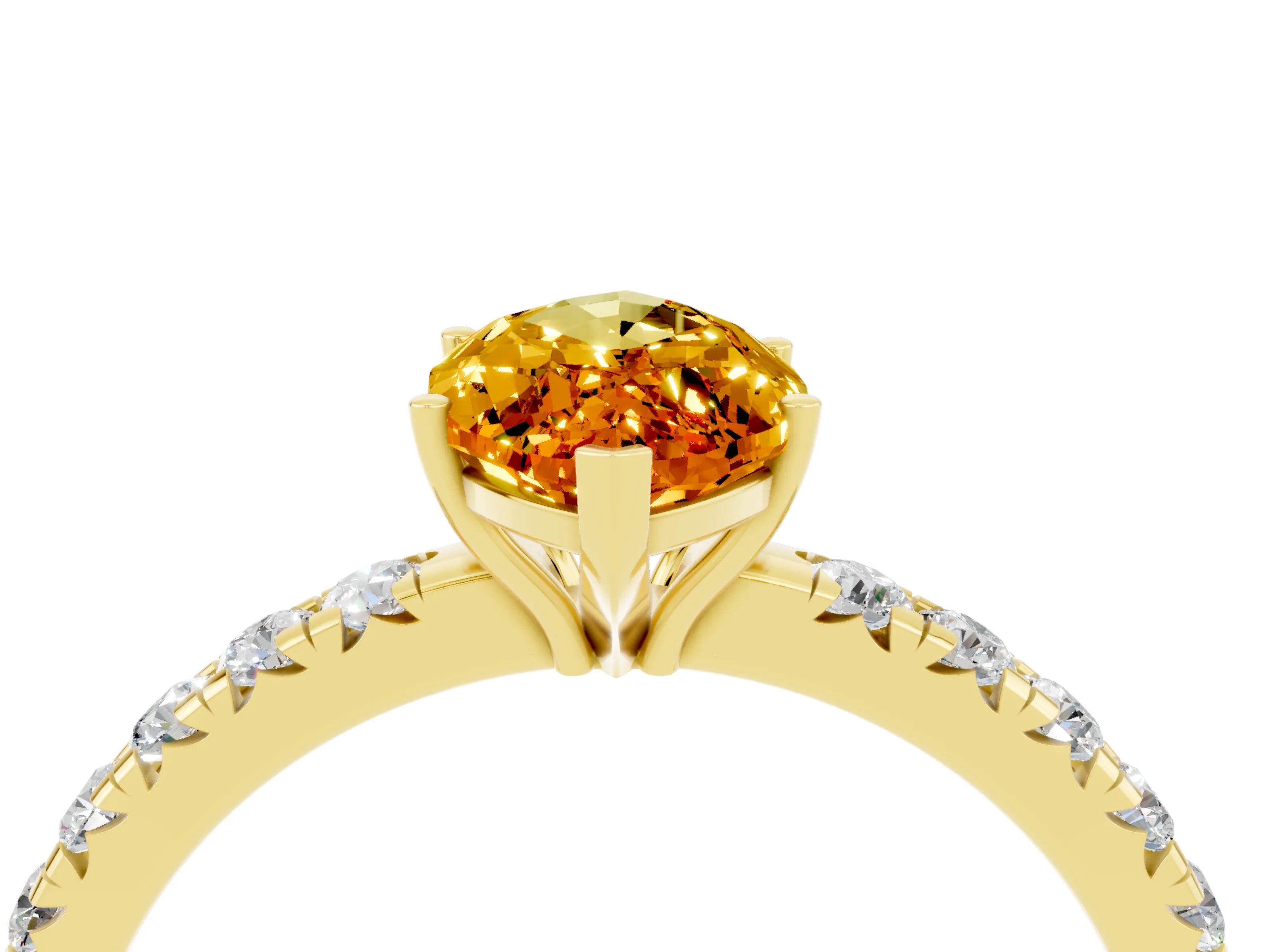 Yellow gold Marquise Cut Citrine Pavé Solitaire Engagement Ring with Four-Prong Setting_16