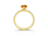 Yellow gold Marquise Cut Citrine Pavé Solitaire Ring with Round Band and Prong Setting_15