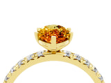 Yellow gold Marquise Cut Citrine Pavé Solitaire Ring with Round Band and Prong Setting_16