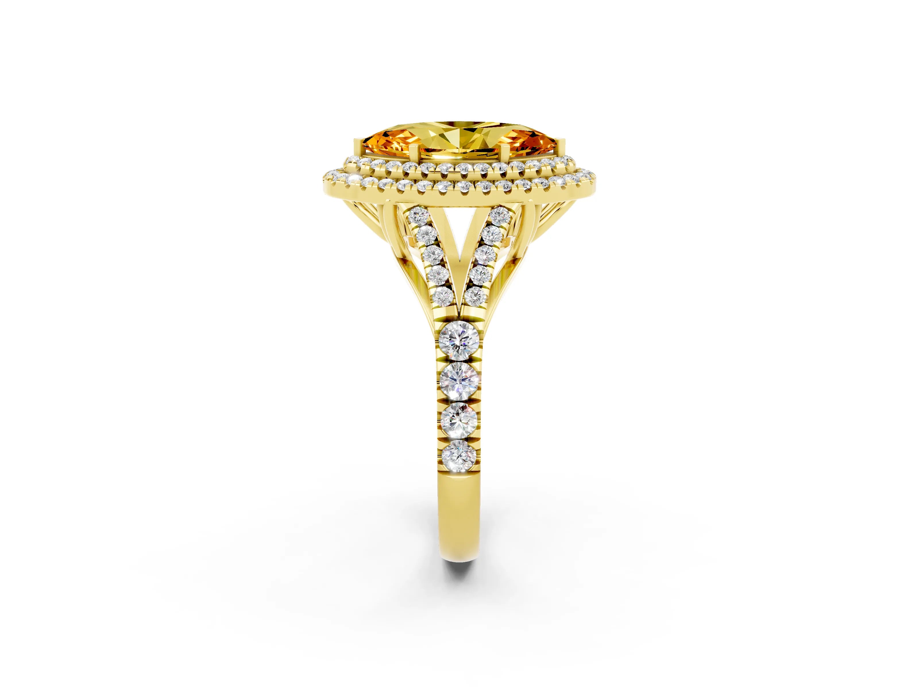 Yellow gold Marquise Cut Citrine Pavé Split Shank Double Halo Engagement Ring_2