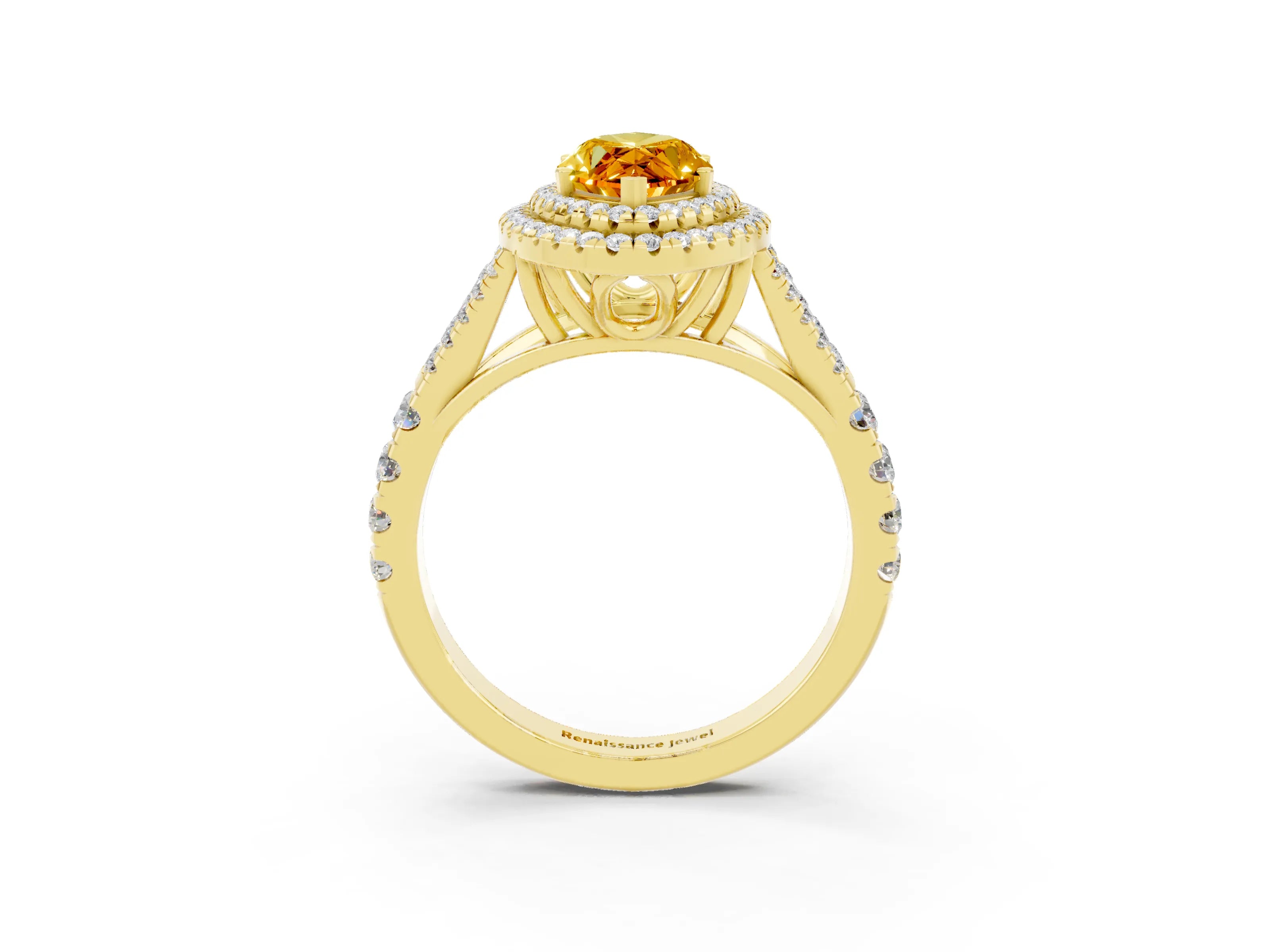 Yellow gold Marquise Cut Citrine Pavé Split Shank Double Halo Engagement Ring_3