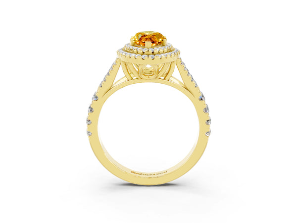 Yellow gold Marquise Cut Citrine Pavé Split Shank Double Halo Engagement Ring