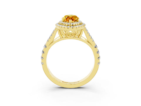Yellow gold Marquise Cut Citrine Pavé Split Shank Double Halo Engagement Ring_3