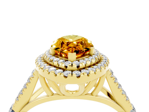 Yellow gold Marquise Cut Citrine Pavé Split Shank Double Halo Engagement Ring_4