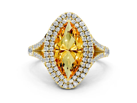 Yellow gold Marquise Cut Citrine Pavé Split Shank Double Halo Engagement Ring