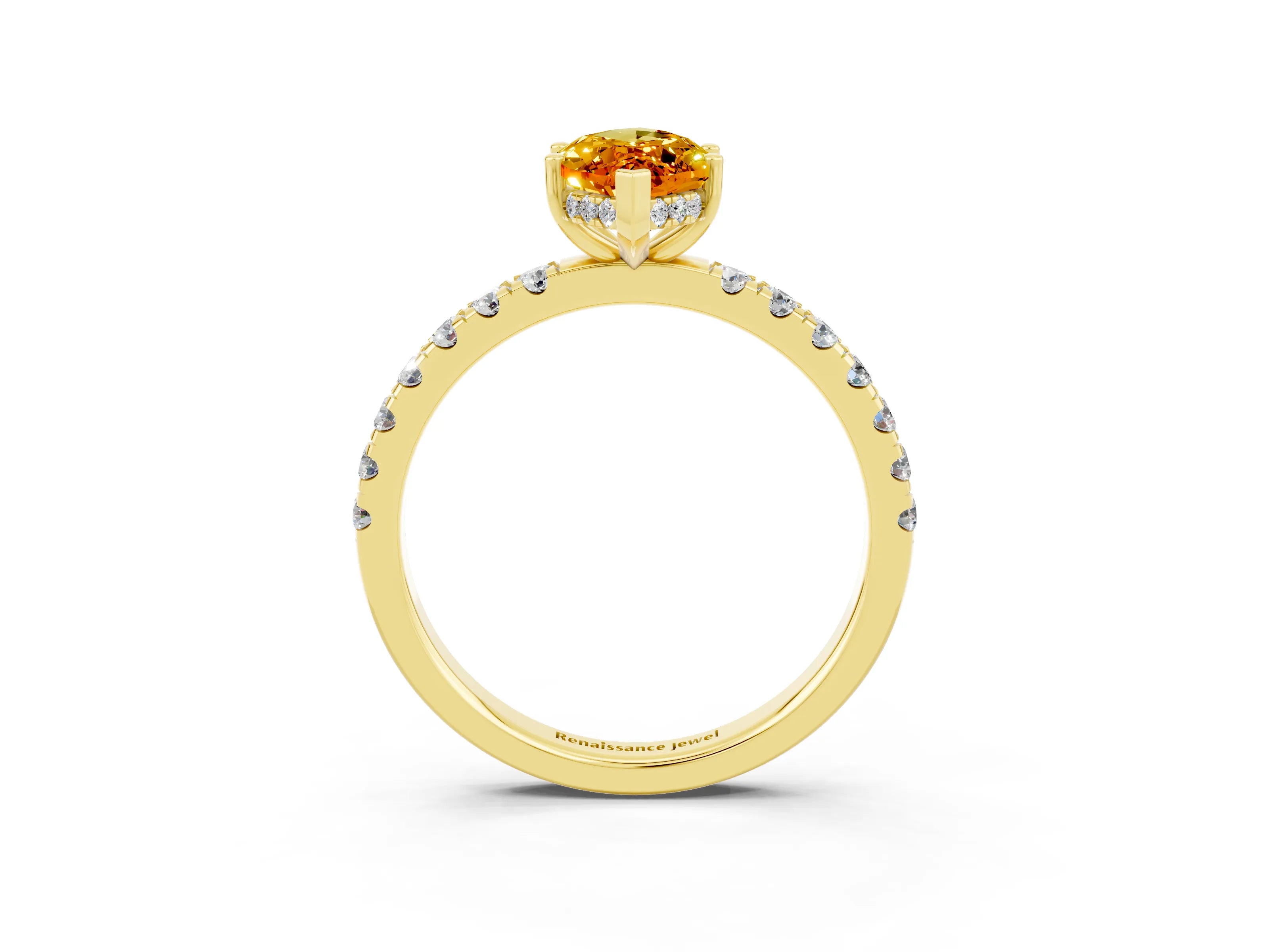 Yellow gold Marquise Cut Citrine Pave Band Solitaire Ring with Four-Prong Setting_27