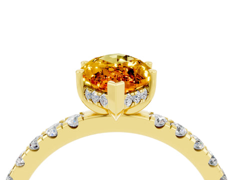 Yellow gold Marquise Cut Citrine Pave Band Solitaire Ring with Four-Prong Setting_28