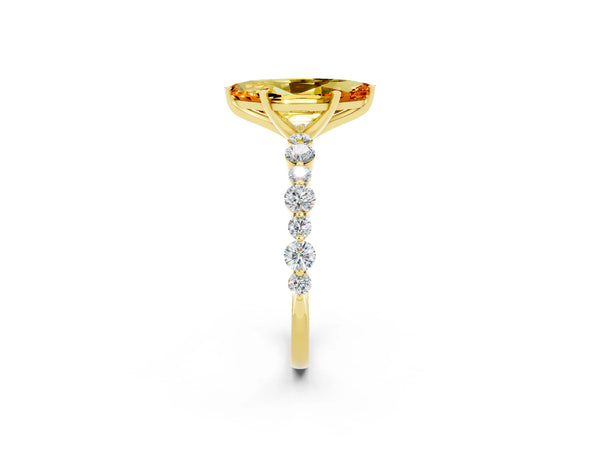 Yellow gold Marquise Cut Citrine Prong Set Engagement Ring with Pavé Band