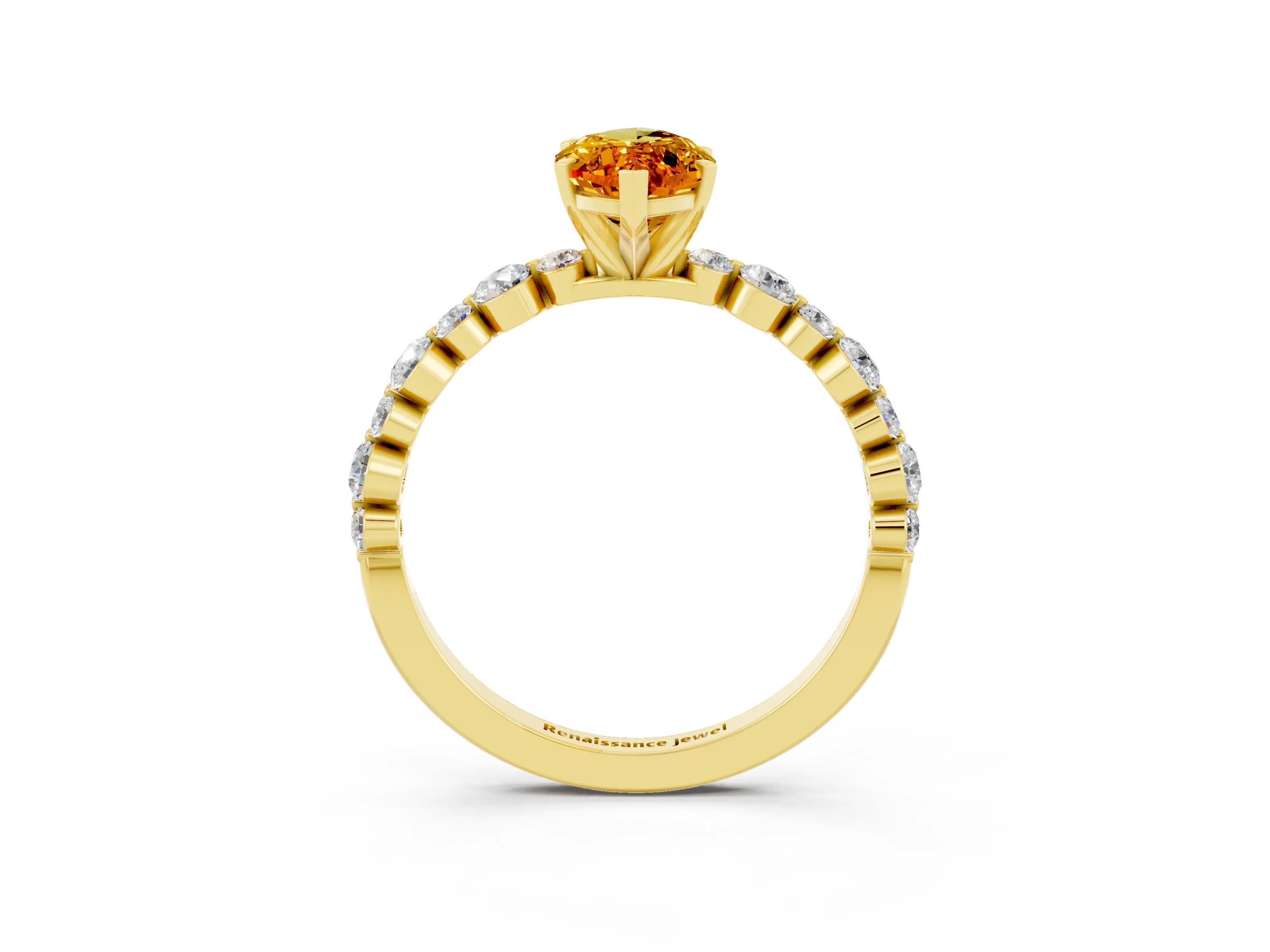 Yellow gold Marquise Cut Citrine Prong Set Engagement Ring with Pavé Band_3