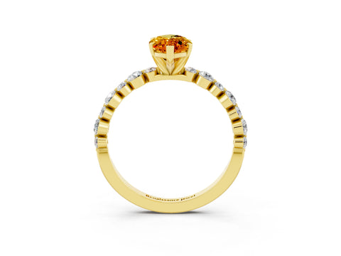 Yellow gold Marquise Cut Citrine Prong Set Engagement Ring with Pavé Band_3